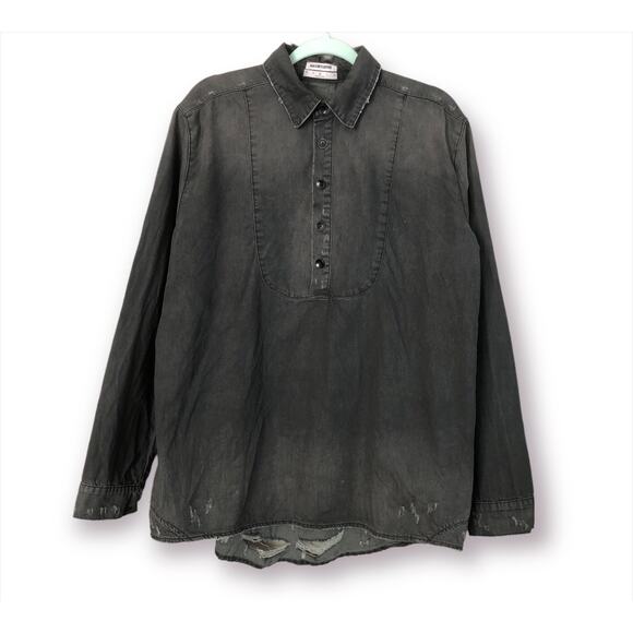Man X One Teaspoon Shirt Medium Black Pull Over Denim Distressed Grunge - Picture 3 of 14